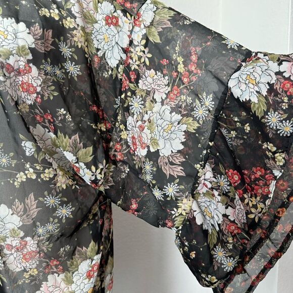 Mudd Black Floral Kimono Sheer Boho Shabby Chic - Picture 4 of 13